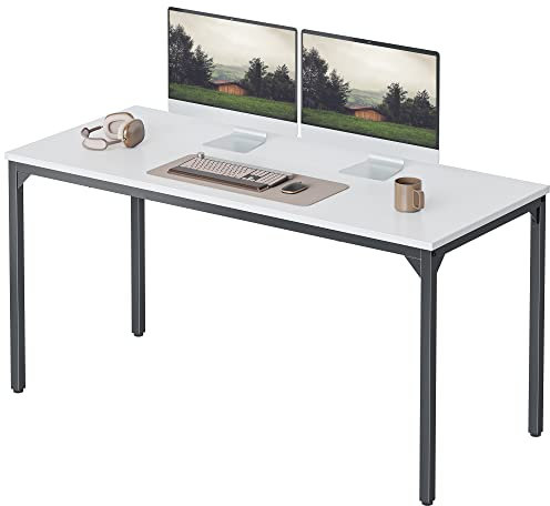 CubiCubi Schreibtisch, 140 x 60 x 75 cm Computertisch, Schreibtisch Klein PC-Tisch Stabil, schmaler Bürotisch, Arbeitszimmer, Homeoffice, Büro, einfacher Aufbau, Stahl, Industrie-Design, Weiß
