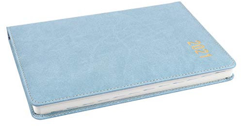 NUOBESTY Tagesplanungsbuch 2021 Größe A5 Jahresplaner Notizbuch Glattes Papier Für Studenten Profis Pu-leder Grau
