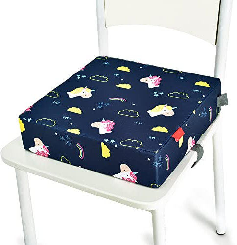 Chickwin Toddler Booster Seat for Dining Table Thick Increasing Washable Cushion with Adjustable Straps Safety Buckle, Dismountable Portable Travel for Baby Child Kids (Rainbow,32X32X8CM)