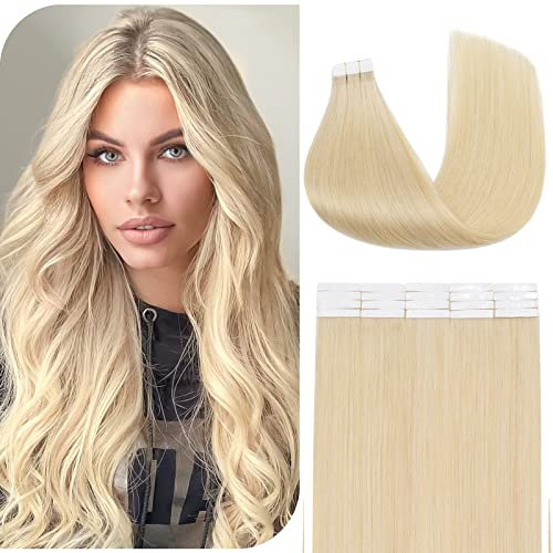 Benehair Tape in Extensions Echthaar, Invisible Tape Extensions Echt Haar, 20Pcs 30g Haarverlängerung Echthaar Tapes, Remy Natural Tapes Extensions Echthaar, 50 CM Helles Gold #613