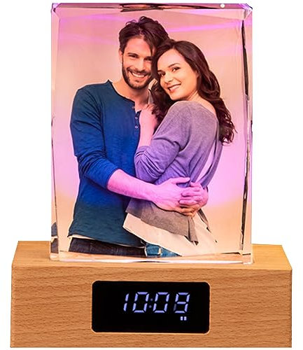 Personalisierter 3D-Kristall mit Bluetooth-Lautsprecher und 7-farbigem LED-Nachtlicht – individuell graviertes Foto in Kristall – perfekt für Jahrestag und Gedenkgeschenke für Ehemann, Ehefrau,