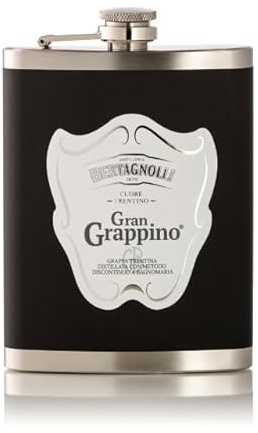 Edelstahl Flachmann gefüllt mit Gran Grappino bianco Grappa │ von Bertagnolli │ die Innovation │Flachmann 0,20 Liter - 42% Vol.- die neue Art Grappa zu trinken