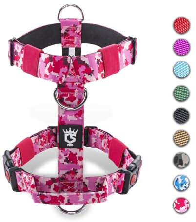 TSPRO Taktisches Hundegeschirr mit Griff und Schnellöffnungsverschluss, Schwerlast Hundegeschirr für Große Hunde für Wandern und Laufen (Camo Rosa L)