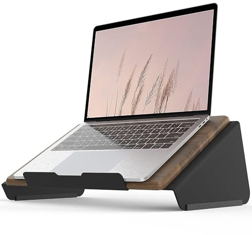 Fenge Laptop Stand Riser for Desk Ergonomic Computer Monitor Stand Wood+Metal Laptop Desk for Home Office, Compatible with 10-27‘’ Screen Brown