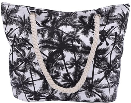 FAVORTALK Beach Bag for Women Tote Handbags with Zipper Large Capacity Shoulder Bag Casual Shopping Bag for Travel School Work Grocery(Black and White Coconut Tree Print),B26321