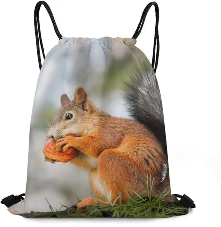 Zhimahou Turnbeutel mit Kordelzug, lustig, flauschig, fett, Eichhörnchen, essen Nuss auf Baumzweig, Sportrucksack, String, Schwimmen, Kordelzugbeutel für Damen und Herren, wasserdicht, Reisen, Strand,