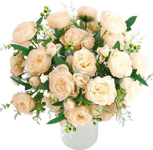 GGTTNRT 4 mazzi di peonie artificiali, colore bianco e rosa, champagne, fiori artificiali per decorazione, per feste di nozze, casa, centrotavola, fiori finti, decorazione (champagne)
