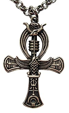 Baldur Jewelry Ankh-Kette mit Horus-Falke aus Messing | Massiver Messinganhänger mit Horus-Falke und Bennu-Motiv sowie 56 cm langer bronzefarbener Stahlkette.
