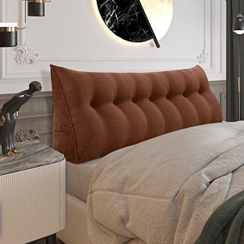 BNCKTRD Rückenkissen Keilkissen Rückenlehne Kissen für Bett Sofa Kopfteil Gepolstert Bettkissen Wandkissen Sofakissen Groß Rueckenkissen Couchkissen Dekokissen Kordsamt Braun 200cm