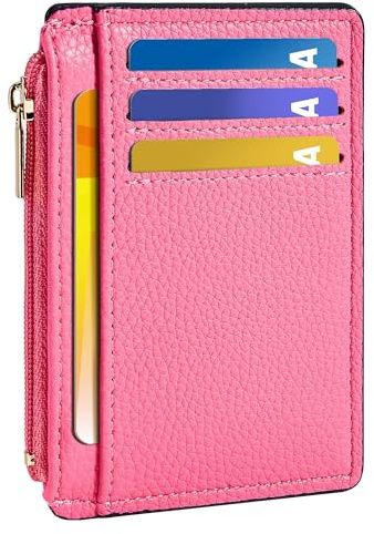 Tipmile Credit Card Holder for Women Slim Minimalist Front Pocket RFID Blocking Wallet Small Compact Card Case with ID Window, Vibrant Pink