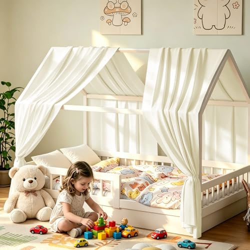 Kmhesvi Ciel de Lit Cabane Enfant 270x70cm 2 Panneau - Plissé Permanent | Baldaquin Tissu Doux Respirant Lavable en Machine Ensemble de Décoration pour Chambre Fille Garçon