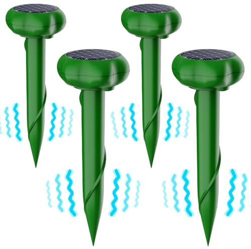 Ultrasuoni per Topi da esterno,4 Pezzi Repellente Gatti Ultrasuoni Solare,Dissuasori per talpe,Repellente per Scaccia talpe,Gopher,Serpenti
