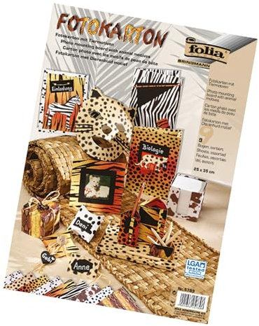 folia 5789 - Fotokarton mit Tierfellmotiven, ca. 25 x 35 cm, 9 Bögen sortiert - zum Basteln und kreativen Gestalten von Karten, Fensterbildern und für Scrapbooking