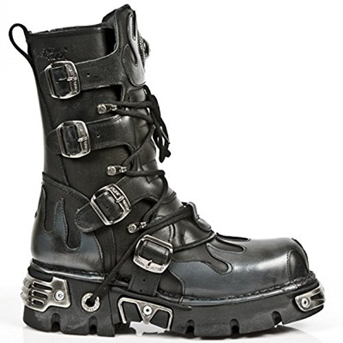 New Rock Botas Unisex Llamas Reactor Hebillas Cremalleras Cordones Silver Flames Black Boots M.591-S2 (numeric_40)