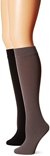 MUK LUKS Women's Fleece Lined 2-Pair Pack Knee High Socks, Black/Dark Grey, Large/X-Large