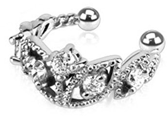 Bungsa Beads Ear Cuff Ornament mit Stein Kristall Zirkonia | Ohrstecker Conch Fake Piercing Rhodium Silber Studs (Ohrstecker Ohrringe Ohrhänger Creolen Ohrschmuck Ohrklemmen Damen Frauen Herren Mode