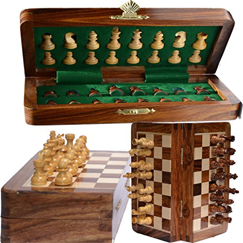 Schach-Bazar - Magnet-Spielraum-Schach-Satz - Staunton 10 x 10 Zoll-faltendes Spiel-Brett Handgemacht im feinen Rosenholz