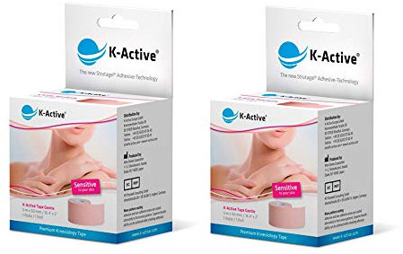 K-Active Kinesiologie Tape GENTLE mit STRATAGEL® Klebertechnologie für empfindliche Haut, 50 mm x 5 m, 2 Rollen