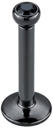 Piercing per labbro, trago, labbro, labbro, trago, con pietra di cristallo, filettatura interna, calibro 16, colore: nero anodizzato, Lunghezza: 6 mm, Cristallo, pietra di cristallo, pietra preziosa