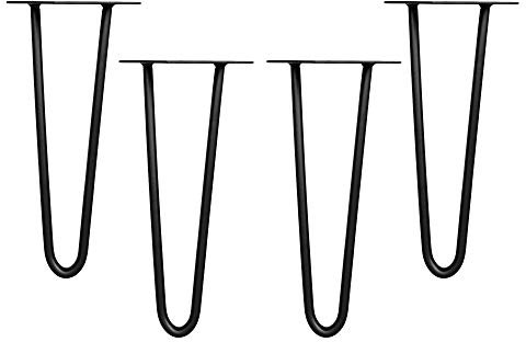 Melko 4 Stück Hairpin Legs Haarnadel Tischbeine aus 12mm Stahl Tischfuß inkl. Bodenschoner | Höhe 36 cm, 2 Streben, Schwarz