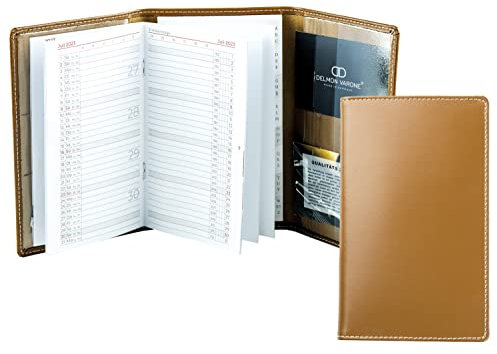 DELMON VARONE - Personalisierbarer Taschenkalender 2025 + 2026 3-teilig Cambridge Top Grain Leder-Hülle braun - Organizer Terminplaner (1 Monat 1 Seite) - Termin-Kalender Monatsübersicht, Adressenheft