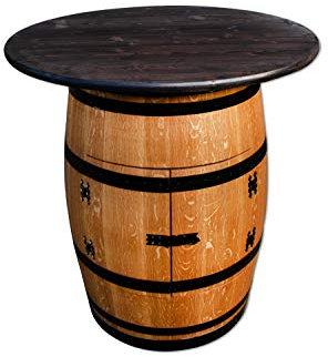 Temesso Weinfass als Weinregal Weinschrank Bar - geölt und Schwarze Ringe (Mit Tischplatte D 100 cm Nussbaum)