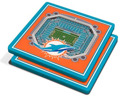 YouTheFan NFL Miami Dolphins 3D StadiumView Lot de 2 dessous de verre – Stade Hard Rock Stadium, 1 pièce