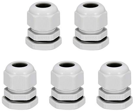 sourcing map 5Stk M22 Kabelverschraubung Wasserdicht für 10-13mm Kabel Weiß | Wasserdicht Kunststoffverbindung Einstellbar Kontermutter
