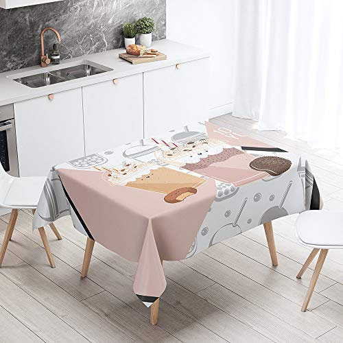 FANSU Rectangular Polyester Waterproof Tablecloth, Creative 3D Milk tea pattern Table Cover,Multi-purpose Decorative for Party Banquet Garden Outdoor or Indoor (100x140cm,Biscuit)