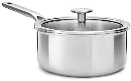KitchenAid MultiPly 3PLY Cocotte en Acier Inoxydable Sans PFAS avec Couvercle en Verre, 20 cm/3,11 L,Triply, Multiclad, Induction, Va au four jusqu'à 220°C, Lave-Vaisselle, Argent
