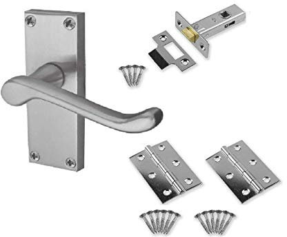 Jiyo.Outdoor 5 Sets of Victorian Scroll Latch Door Handles in Satin Brushed Chrome with Hinges & Latches Pack - 5 Sets - 120mm x 40mm