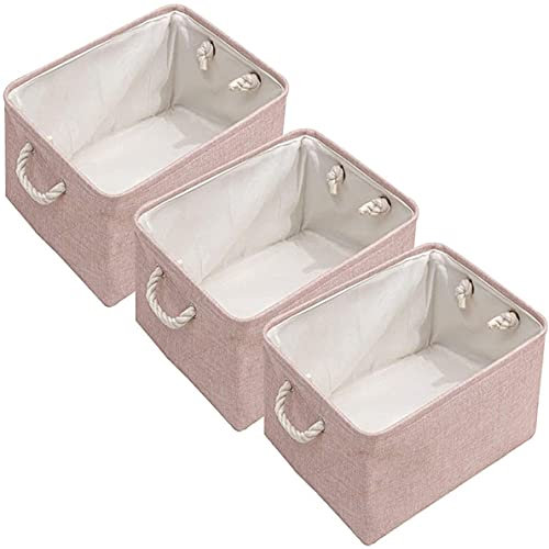 SHUYIT Lot de 3 paniers de rangement pliables en tissu pour organiser la maison et le bureau, boîte de rangement pliable en toile avec poignées, 31 x 21 x 12 cm, rose