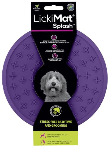 LickiMat Splash Dog Slow Feeder Lick Bowl, Stress-Free Bathing & Grooming, Suction Cup Sticks to Smooth Surfaces, Perfect for Treats & Food During Bath Time, Alternative to Feeding Mat - Purple