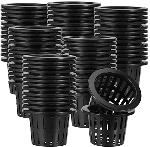 SEHOI 70 Pack 4 Inch Net Pot, Garden Slotted Mesh Net Cups with Wide Lip, Plastic Black Gutter Hydroponic Slotted Mesh Cup for Hydroponics Plant, Flower, Orchid