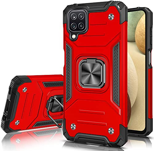 Honeyview ShockProof Case for Samsung Galaxy A12/M12 with Ring Kickstand, Bumper Armour Phone Cover for Samsung Galaxy A12/M12 - Red