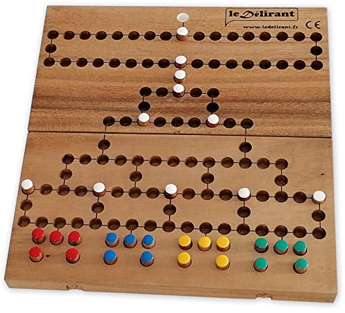 Barricade oder Malefiz, Gesellschaftsspiel für 2 bis 4 Spieler ab 6 Jahren. Handwerkliche Herstellung aus massivem Akazienholz, umweltfreundlich, CE-Normen. Faltbares Spielbrett mit Ablagefächern.