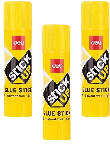 DELI Sticks Up Klebestift, PVP, 8 g, ohne Lösungsmittel, 3 Stück