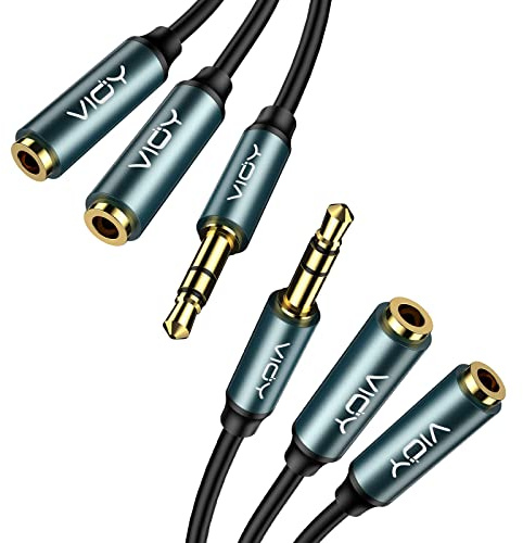 VIOY 3.5mm Male to Dual Female Stereo Headphone Splitter Cable 2 Pack | Silver-plated copper core, 24K gold-plated plugs, double nylon braided, TRS stereo only, plug-and-play for amp mixer guitar