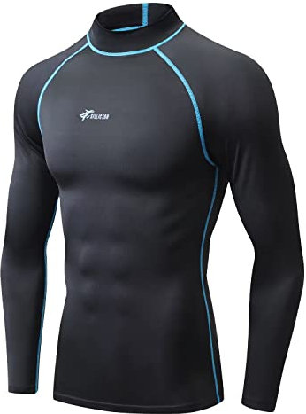 Sillitor Mens Rash Vest Long Sleeve UV Sun Protection Hign Neck Surfing Swimming Tops for Men Rash Guard Base Layer for Wetsuit Diving Snorkeling,Lightwieght,Water Wicking,Quick Dry 226 Black Blue M
