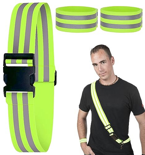 Reflektorgürtel, 2X Reflektorgurt Hohe Sichtbarkeit, Reflektorband mit Klettverschluss, Reflektoren Radfahren, Doppel Reflektorbänder für Kinder & Erwachsene, Outdoor Jogging
