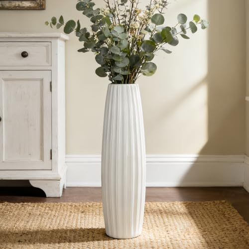 Weiße hohe Bodenvase, 61 cm, Keramik, große Vase, dekorative Blumenvasen für Moderne Wohnkultur, Wohnzimmer, Büro, Schlafzimmer, Küche, Hochzeit, Tafelaufsätze, Bauernhaus-Dekor