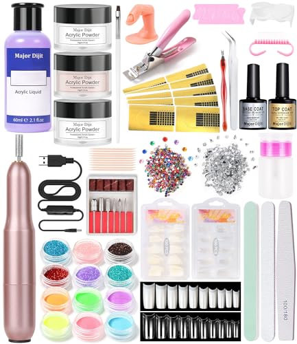 Acrylic Nail Kit White Pink Clear Acrylic Powder Top Base Coat DIY Nail Art Tools with Anything for Beginner