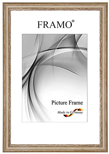 FRAMO Barock Bilderrahmen Landhaus 32 x 42 cm aus Massivholz | Taupe Braun | Farbe/Größe wählbar | Retro Vintage Antik Rahmen N°084