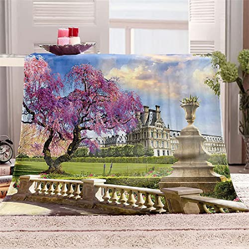 Sofa Bed Blankets Throw Cherry Tree&Church,Blanket Sofa Throw-Versatile Blanket Fluffy Soft Throw For Bed And Couch Single/Double-100X130Cm