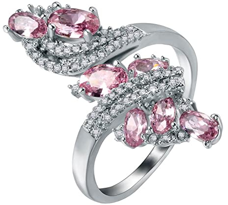 Homxi Ring für Damen Versilbert,Zweige mit Zirkonia Silber Rosa Kupfer Finger Rings Damen Ring Eheringe Größe 62 (19.7)