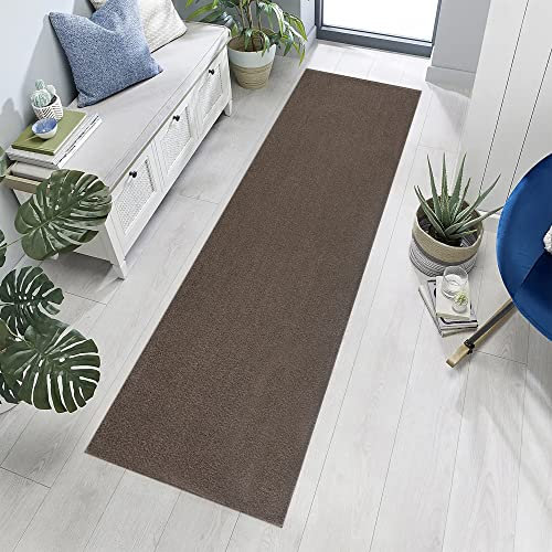 Jimri Teppich Läufer - Maschinengefertigter Kurzflor Läufer für Büro, Wohnzimmer, Schlafzimmer, Flur usw., Premium Polypropylen-Gewebe mit weicher Filzunterlage, Größe: 80x150 cm, Braun-Taupe