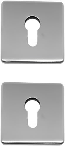 Coppia Rosette Foro Cilindro Compatibile con Foro Yale, Bocchette Foro Serratura Porta - Rosette Vendute in Coppia (Quadrata, Cromo Satinato)