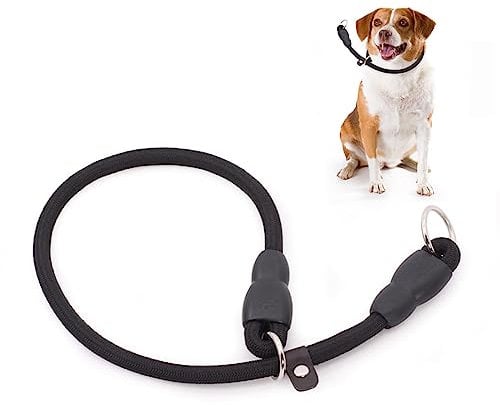 Dog Collar Slip Collar for Dogs Training Choke Collar for Dog Training Collar Round Nylon Rope Collar P-Collar No Pull Dog Chain for Small Medium Large Dogs, Training Lead for Dog (M, Black)