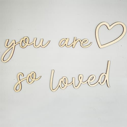 Lintran Wood You are So Loved Wall Decor - Boho Wooden Script Art For Nursery, Children, Baby Boys And Girls Bedroom Decor - Kindergarten Wall Decor With Heart Decal Included