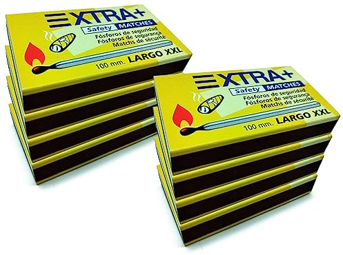 Tradineur Lot de 8 boîtes d'allumettes Super Long XXL, 400 allumettes totales, allumettes de sécurité super longues pour cuisines, barbecues, cheminées, poêles (10 cm)